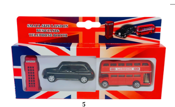 Diecast (5) - Set of 3 (Small Telephone Booth + Taxi + Bus)