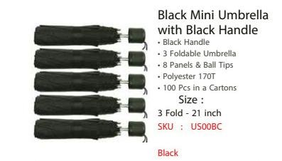 Black Mini Umbrella with Black Handle - US00BC