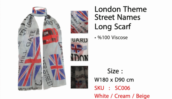 London Theme Street Names Long Scarf - SC006