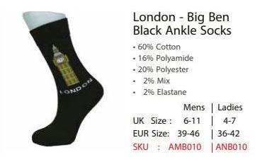London - Big Ben Black Ankle Socks