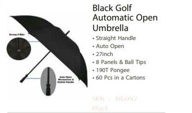 Black Golf Automatic Open Umbrella - UG002