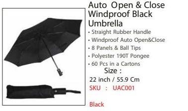 Auto Open & Close Windproof Black Umbrella - UAC001