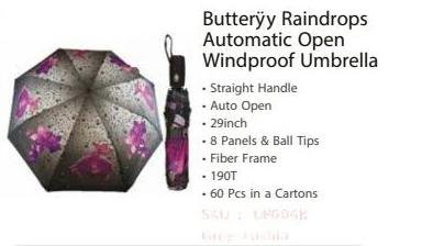 Butteryy Raindrops Automatic Open Windproof Umbrella - UP004B