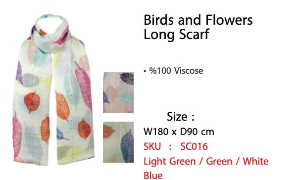 Birds and Flowers Long Scarf - SC016