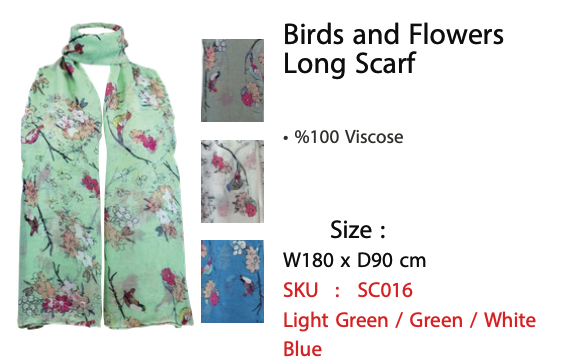Birds and Flowers Long Scarf - SC016