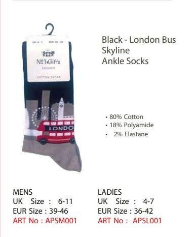 Black - London Bus Skyline Ankle Socks