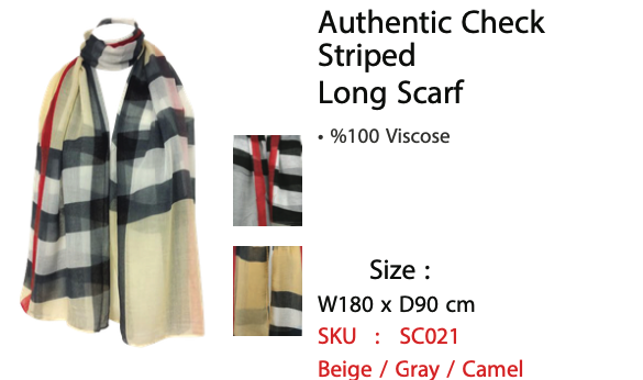 Authentic Check Striped Long Scarf - SC021