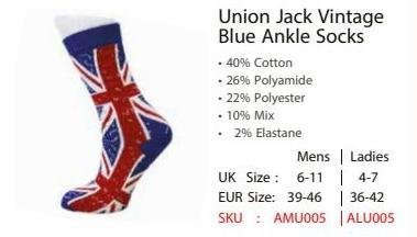 Union Jack Vintage Blue Ankle Socks