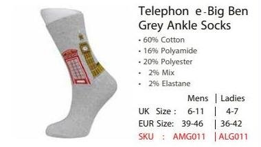 Telephon e-Big Ben Grey Ankle Socks