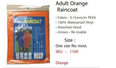 Adult Orange Raincoat - 1109