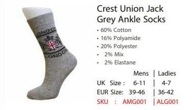 Crest Union Jack Grey Ankle Socks