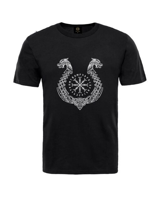 Viking Black Runic Boat T-Shirt - RT-DB-B