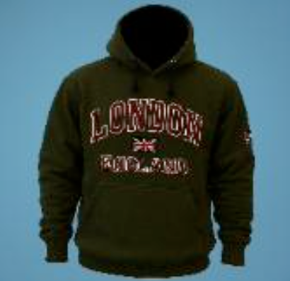 London England Embroidered Hoodie - Olive Green