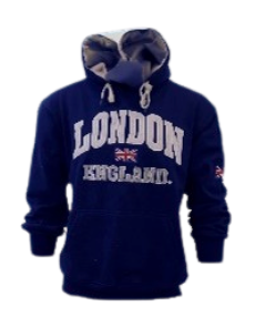 London England Embroidered Hoodie - Navy Blue