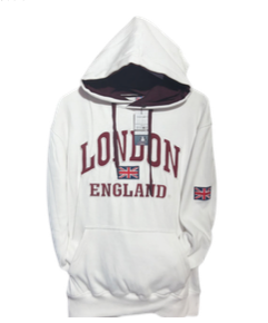London England Embroidered Hoodie - White