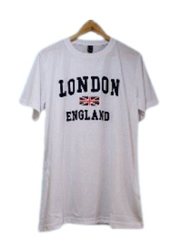 London England Embroidered T-Shirt - White (Navy Blue Applique)