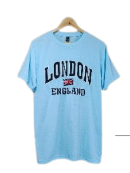 London England Embroidered T-Shirt - Sky Blue (Navy Blue Applique)