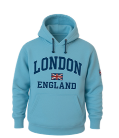 London England Embroidered Hoodie - Sky Blue