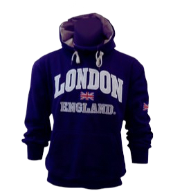 London England Embroidered Hoodie - Navy Blue