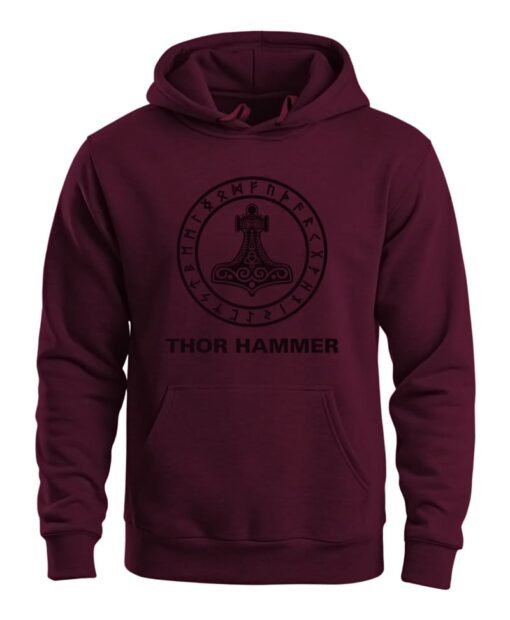 Viking Maroon Thor Hammer Hoodie - PO-THV-M