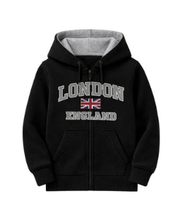 London England Kid's Embroidered Hoodie - Black