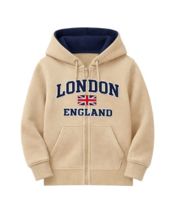 London England Kid's Embroidered Hoodie - Cream