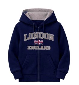 London England Kid's Embroidered Hoodie - Navy Blue