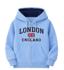 London England Kid's Embroidered Hoodie - Sky Blue