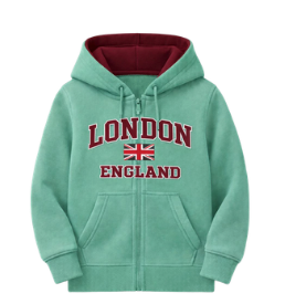 London England Kid's Embroidered Hoodie - Sea Green
