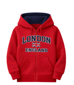 London England Kid's Embroidered Hoodie - Red