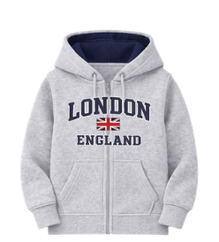 London England Kid's Embroidered Hoodie - Light Grey