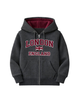 London England Kid's Embroidered Hoodie - Charcoal