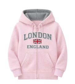 London England Kid's Embroidered Hoodie - Pink